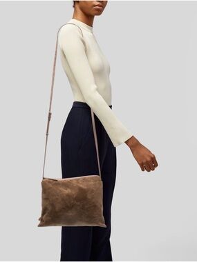 The Row Nu Twin Crossbody Bag in Desert PLD brown suede